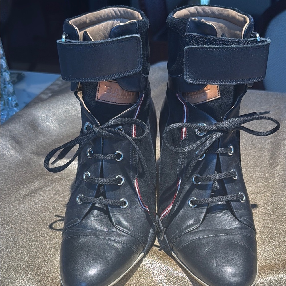 Bally Black Lace Up Boots with Ankle Strap